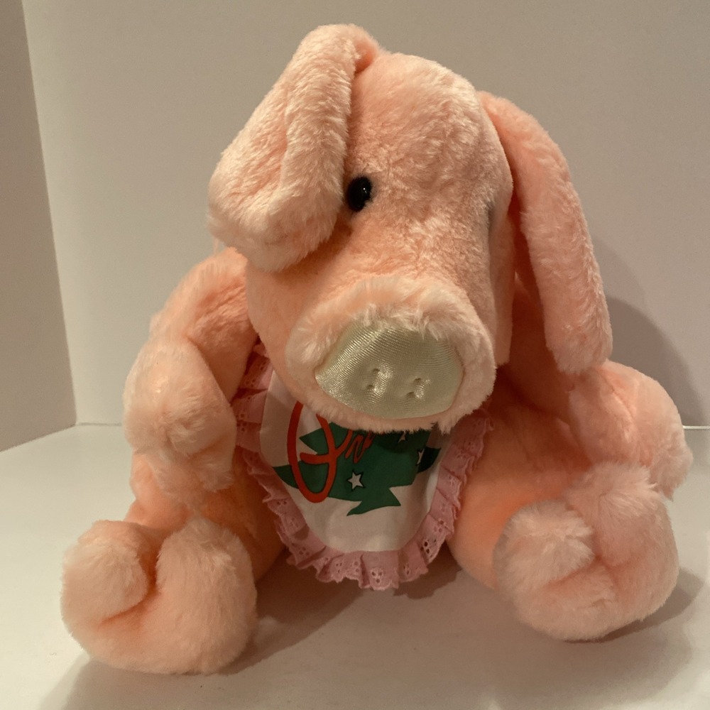 1987 Rich's Priscilla the Pink Pig 14" Plush w/ Christmas‎ Bib